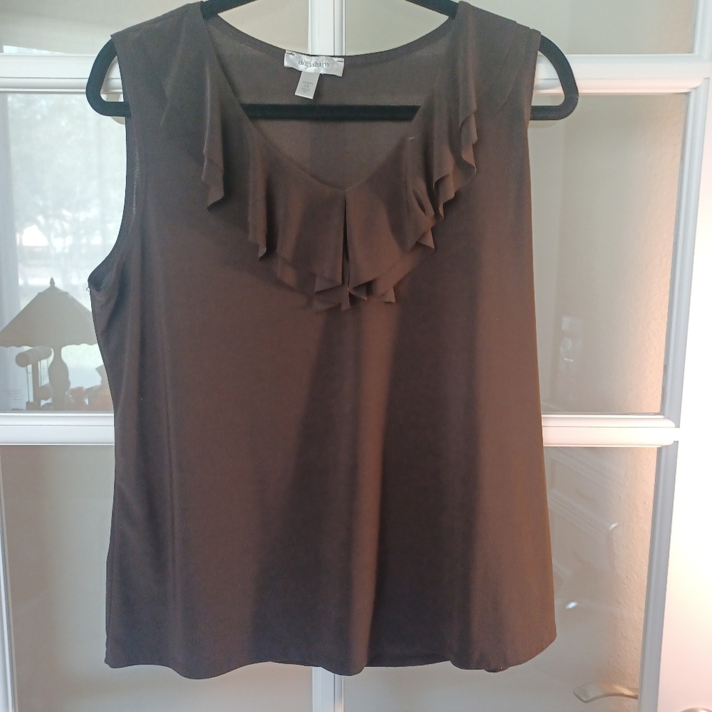 Dress Barn Brown Silky Womens  Sleeveless Top 1X Ruffle